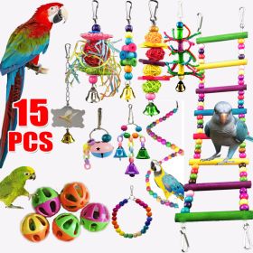 15pcs Parrot Bird Toys Accessories Articles Parrot Bite Pet Bird Toy For Parrot Training Bird Toy Swing Ball Bell Standing