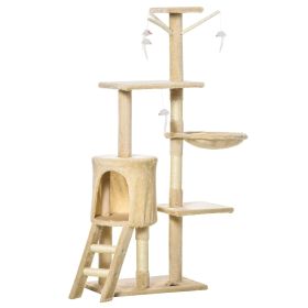 PawHut 52 Cat Tree Tower Multi-Level Condo Plush Sturdy Activity Scratching Post Beige