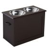PawHut Raised Dog Feeding Station with 2 Stainless Steel Bowls Storage Large Pets Dark Brown