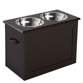 PawHut Raised Dog Feeding Station with 2 Stainless Steel Bowls Storage Large Pets Dark Brown