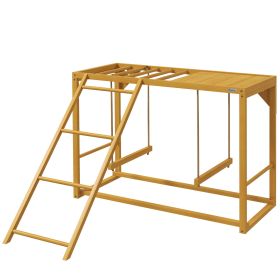 PawHut Wooden Chicken Coop Accessory, Activity Play with Swing Set, Multiple Perches, Hen Ladder, Yellow Poultry Care