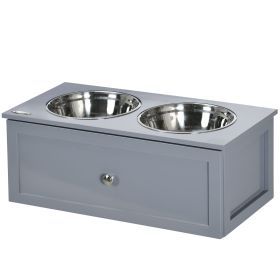 PawHut Elevated Dog Bowls with Storage, 2 Stainless Steel Bowls, for Medium Dogs, Gray