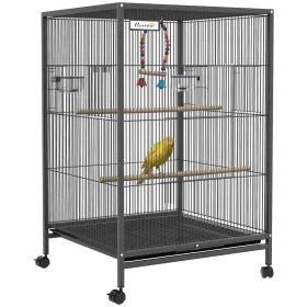 Pawhut Metal Bird Cage with Stand for Parrots, Lovebirds, Finches, Gray