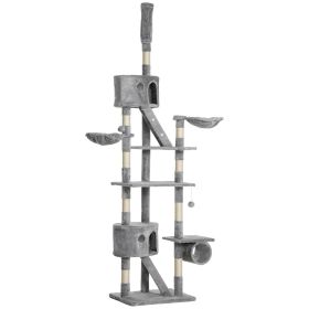 PawHut Floor to Ceiling Cat Tree, 94.5-102.5 inch Height Adjustable Cat Climbing Tower with Scratching Posts, Condos, Hammocks