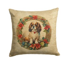English Toy Spaniel Christmas Flowers Throw Pillow Machine Washable, Indoor Outdoor Decorative Pillow for Couch, Bed or Patio, 18Hx18W