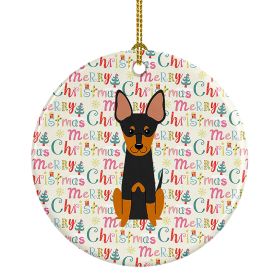 Merry Christmas English Toy Terrier Ceramic Ornament Christmas Tree Hanging Decorations for Home Christmas Holiday, Party, Gift, 3 in, Multicolor