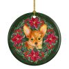 Toy Terrier Poinsetta Wreath Ceramic Ornament Christmas Tree Hanging Decorations for Home Christmas Holiday, Party, Gift, 3 in, Multicolor