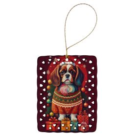 English Toy Spaniel Holiday Christmas Porcelain Ornament Christmas Tree Hanging Decorations for Home Christmas Holiday, Rectangle, Gift, Multicolor