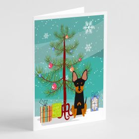 Merry Christmas Tree English Toy Terrier Greeting Cards Pack of 8 Blank Cards with Envelopes Whimsical A7 Size 5x7