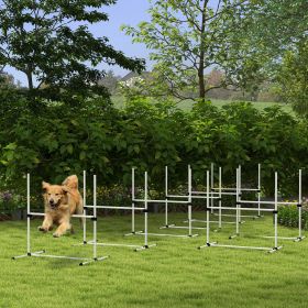 8 Piece Dog Agility Set with Adjustable Height Jump Bars, Carry Bag, Displacing Top Bar, White