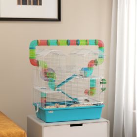 4-Tier Hamster Cage with Tubes, Exercise Wheel, Hut, Water Bottle, Food Dish, Ramps, 22.8" x 14.2" x 25.6", Light Blue