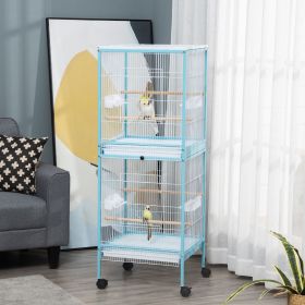 55" 2 In 1 Bird Cage Aviary Parakeet House for finches, budgies with Wheels, Light Blue