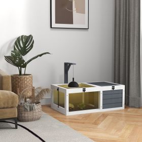 Tortoise Habitat, Wooden Tortoise House w/ Lamp Holder, Gray