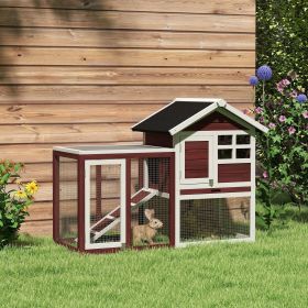 48" Wooden Rabbit Hutch Bunny Cage with Waterproof Asphalt Roof, Fun Outdoor Run, Removable Tray and Ramp, Brown