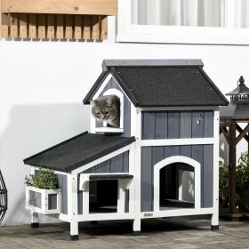 Outdoor Cat House with Weather-resistant Roof & Garden Bed, Outdoor Cat Shelter Enclosure with Multiple Entrances, Modern Cat Furniture Hideout
