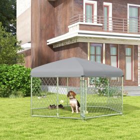 6.9' x 6.1' x 4.9' Dog Kennel Outdoor for Medium and Large-Sized Dogs with Waterproof UV Resistant Roof, Silver