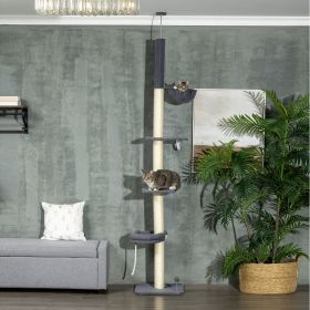 Floor To Ceiling Cat Tree, 5-Tier Cat Climbing Tower, 95''-106'' Height Adjustable with Carpeted Platforms, Cozy Bed, Hammock