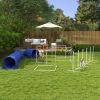 7pc Agility Training Equipment for Dogs w/ Tunnels, Weave Poles Adjustable Hurdle, Jumping Ring, Pause Box, Blue