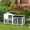 62" Rabbit Hutch, Wooden Bunny Hutch, Guinea Pig Cage, Small Animal Enclosure with Run Area, Removable Tray, Asphalt Roof, Lockable Doors and Ramp