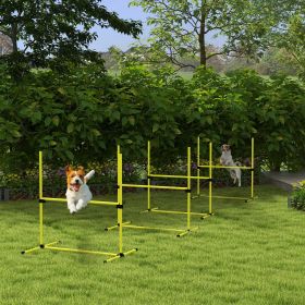 4 Piece Dog Agility Set with Adjustable Height Jump Bars, Carry Bag, Displacing Top Bar, Yellow Yellow