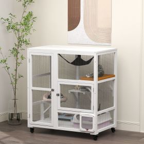 Cat House, Indoor Cat Enclosure on Wheels with Openable Top, 39", White