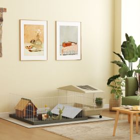 Small Animal Cage with Removable Pet Playpen, Guinea Pig Cage with Waterproof Pad, Hay Feeder, Water Bottle, Food Dish