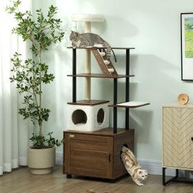 68.5" Cat Tree with Litter Box Enclosure, 2 in 1 Cat Tower Hidden Litter Box Furniture with Scratching Posts, Brown