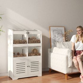 Large Hamster Cage for Multiple Small Pets, Rat Cage with Storage Cabinet, Clear Transparent Panels, Cream White