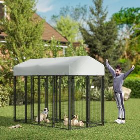 Outdoor Dog Kennel with Two-Room Design, Water-Resistant & Sun-Proof Cover, for S, M, L Dogs, 8' x 4' x 6'