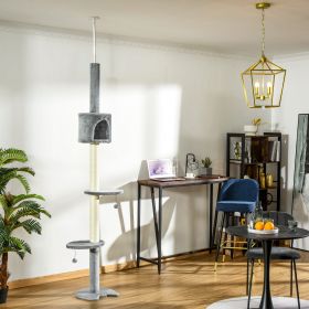 85.5" Cat Tree Height Adjustable Floor-to-Ceiling 4-Tier Kitty Climbing Activity Center Condo Cat Toy with Scratching Post Hanging Balls Play Rest Pos