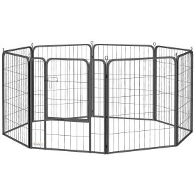 31.5" Dog Playpen Indoor Outdoor, Portable Foldable 8 Panels Pet Playpen with Door & Strap for Medium Dogs