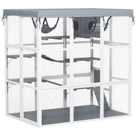 71" Catio Outdoor Cat Enclosure w/ Weatherproof Tarp, Hammock, Condo, Jump Platforms, Ladders, Ramps, for 2-4 Kittens