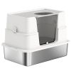 XL Stainless Steel Litter Box w/ 100° Flip Top, Scoop, Side Top Dual Entry, Odor Free, Easy Cleaning, Anti Leakage
