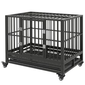 36" Heavy Duty Steel Dog Crate Kennel Pet Cage with Wheels for Convenient Access Anti-Pinching Floor, Grey