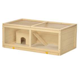 Small Animals Kit Hutch w/ Sliding Tray, Exercise Play House for Dwarf Hamsters, Gerbils, Chinchillas, Natural Wood