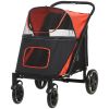 Foldable Pet Stroller with Universal Front Wheels, Shock Absorber, Dog Cat Carriage for Large & Medium Dogs, Red