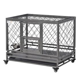 Heavy Duty Dog Crate w/ Wheels, Openable Top, Removable Tray, Bowl, for Large Dogs-Sized Dogs, 36.4" x 24.4" x 31.1"