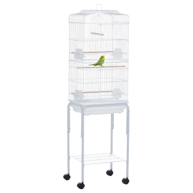 62" Rolling Bird Cage Cockatoo House Play Top Finch Pet Supply with Storage Shelf, Wheels - White