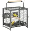 Bird Travel Carrier Cage for Parrots Conures African Grey Cockatiel Parakeets with Stand Perch, Stainless Steel Bowls, Pull Out Tray, Black