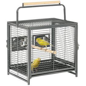 Bird Travel Carrier Cage for Parrots Conures African Grey Cockatiel Parakeets with Stand Perch, Stainless Steel Bowls, Pull Out Tray, Black