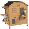 2-Storey Outdoor Cat House, Wooden Catio with Openable Roof, Lounge Space, Fun Entrances, for Feral Cats, Yellow