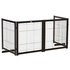 Wooden Dog Gate for Small & Medium Dogs 4 Panel w/ Support Feet Foldable Pet Fence for House Doorway Coffee