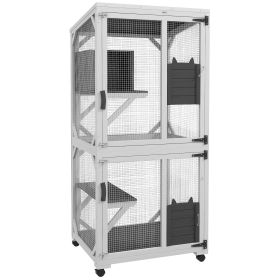Catio Outdoor, Elevated Design, with Wheels, Resting Box, Water-Resistant, Multi Platforms, White & Grey
