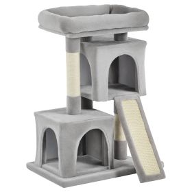 Plush Cat Tree Tower Activity Center with Sisal Scratching Post Scratching Board Perch Condo, Light Grey
