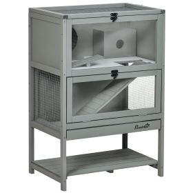 Wooden Hamster Cage, Mice Rodent Small Animals Kit Hutch with Storage, Sliding Tray Seesaw Running Wheel Lockable Roof