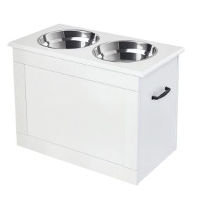 Large Elevated Pet Feeder with Storage Dog Pet Diner Function 2 Stainless Steel Dog Bowls Elevated Base for Large Dogs and Other Large Pet, White