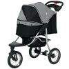 Pet Stroller with 3 Wheels, One-click Folding Design, Adjustable Canopy, Zippered Mesh Window Door, Grey
