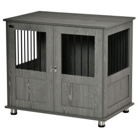 Dog Crate Furniture with Lockable Magnetic Door, Adjustable feet for Small & Medium Dogs, Indoor Use, Grey