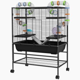 43" Rolling Hamster Cage with Tunnel Tube System, Storage Shelf, Exercise Wheel, Food Dish, Water Bottle, Ramp