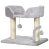 Cat Tower Condo for Indoor Cats, Small Cat Tree with Sisal Scratching Posts, Top Perch, Dangling Balls, Light Grey